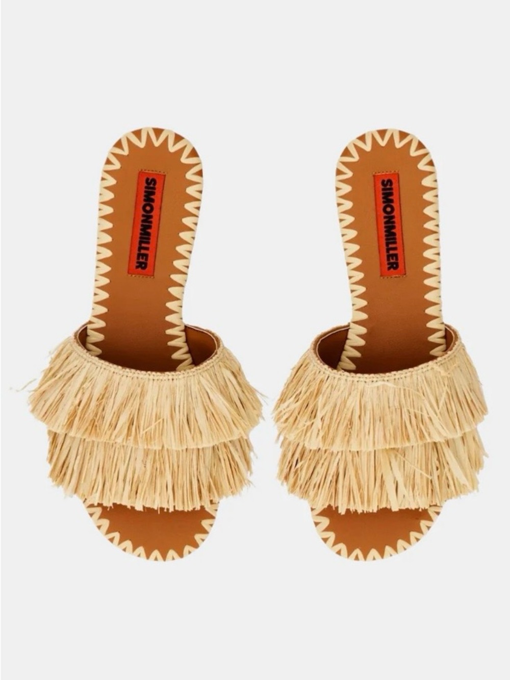 Simon Miller Raffia Fringe Slide Sandals in Natural Tan